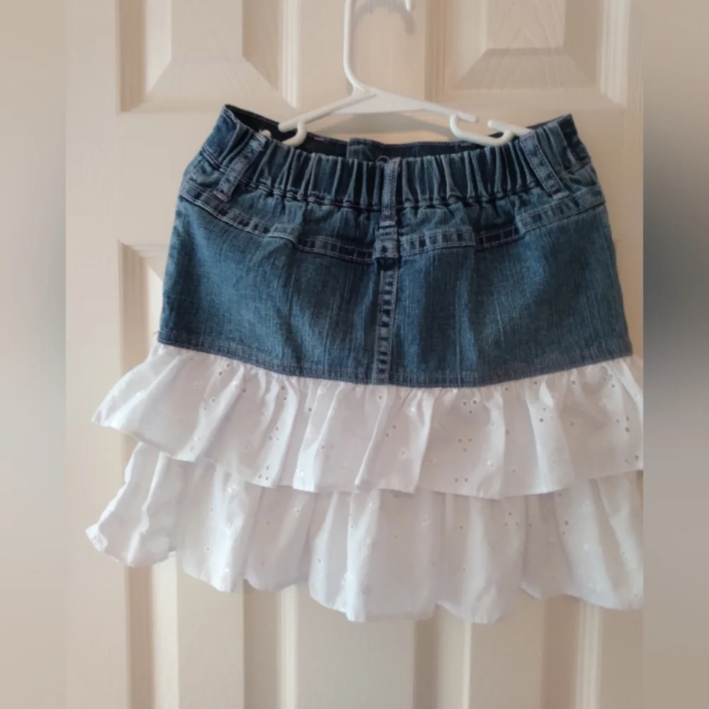 🦋HP! Vintage | Girls Denim & Eyelet Ruffle Tier Skirt Size 6